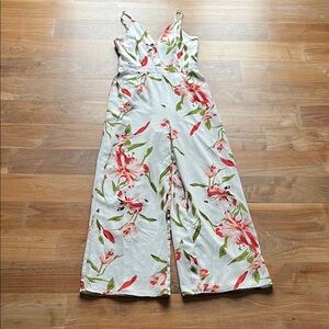 Floral Jumpsuit with Red and Green Accents